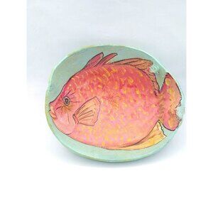 Hand Painted Coconut Shell W/Tropical Orange Fish Signed Beach House Decor